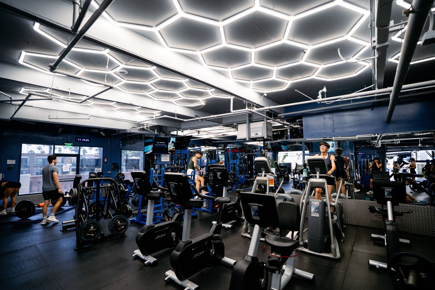 Gym floor under hex lighting